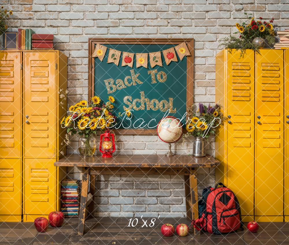 Kate Zurück zu Schule Chalkboard Gelb Schließfach Fleece Hintergrund - Kate Backdrop.de