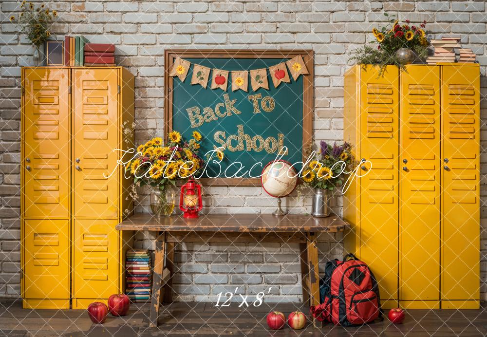 Kate Zurück zu Schule Chalkboard Gelb Schließfach Fleece Hintergrund - Kate Backdrop.de