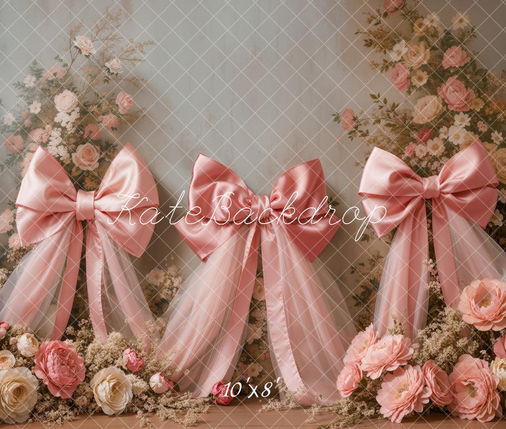 Kate Frühling Rosa Schleifen Blumen Fleece Hintergrund - Kate Backdrop.de