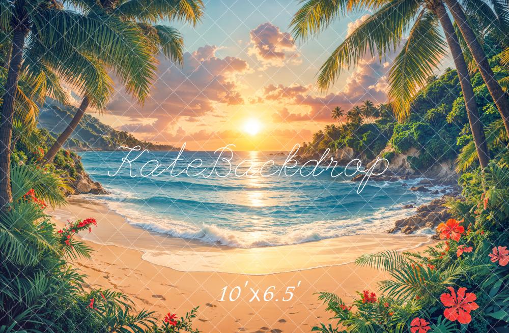 Kate Summber Strand Sonnenuntergang Blumen Fleece Hintergrund - Kate Backdrop.de