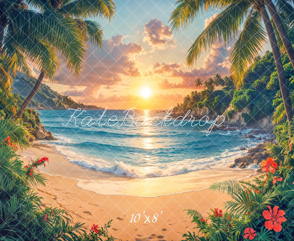 Kate Summber Strand Sonnenuntergang Blumen Fleece Hintergrund - Kate Backdrop.de