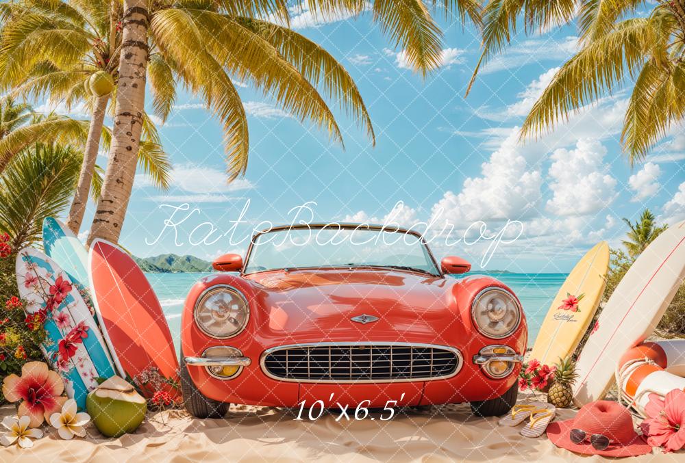 Kate Sommer Strand Rot Auto Surf Fleece Hintergrund - Kate Backdrop.de