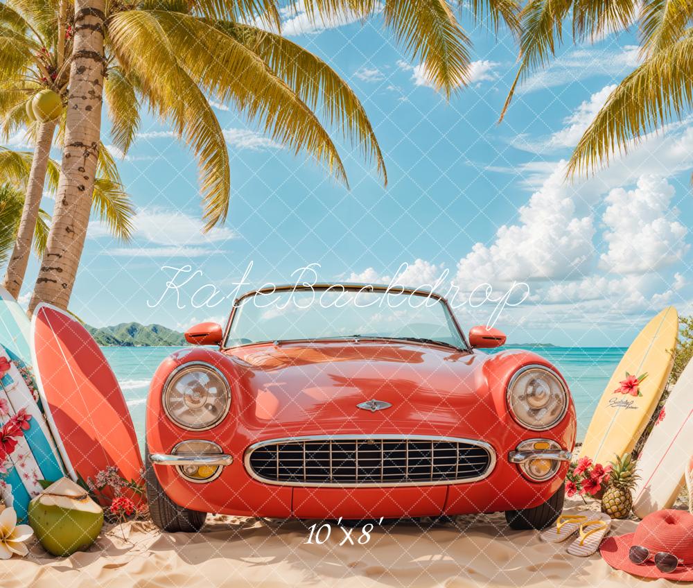 Kate Sommer Strand Rot Auto Surf Fleece Hintergrund - Kate Backdrop.de