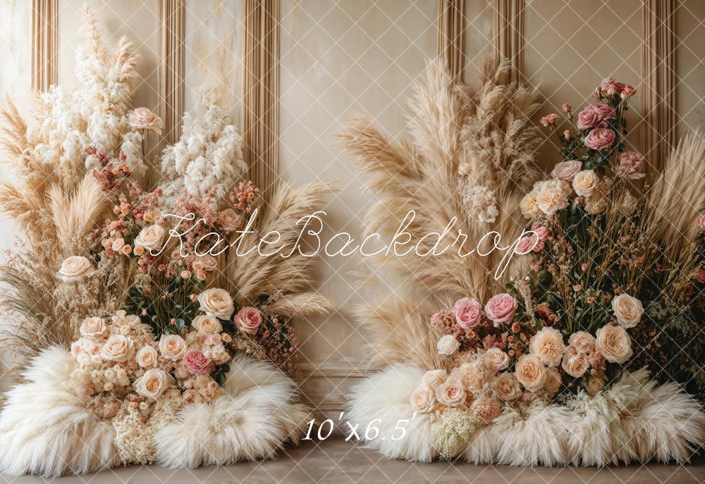 Kate Boho Blumen Pampasgras Fleece Hintergrund - Kate Backdrop.de