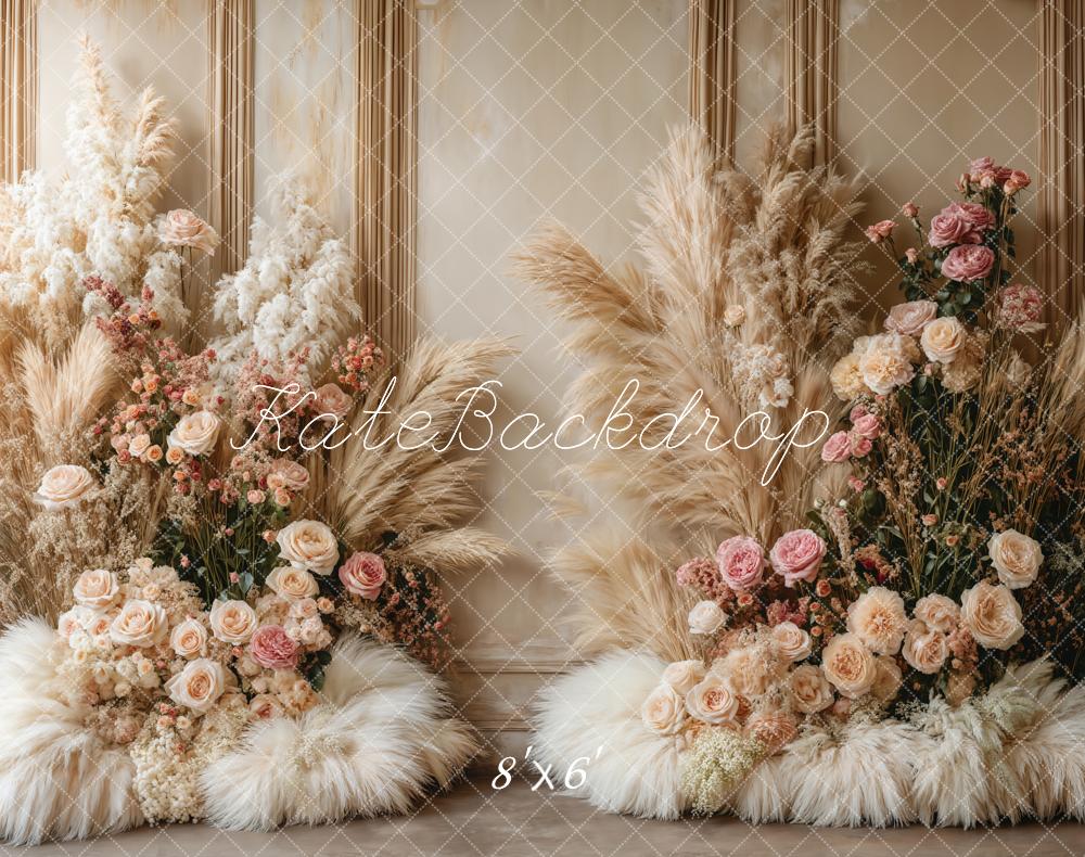 Kate Boho Blumen Pampasgras Fleece Hintergrund - Kate Backdrop.de