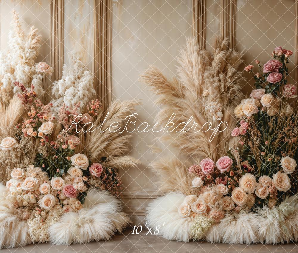 Kate Boho Blumen Pampasgras Fleece Hintergrund - Kate Backdrop.de
