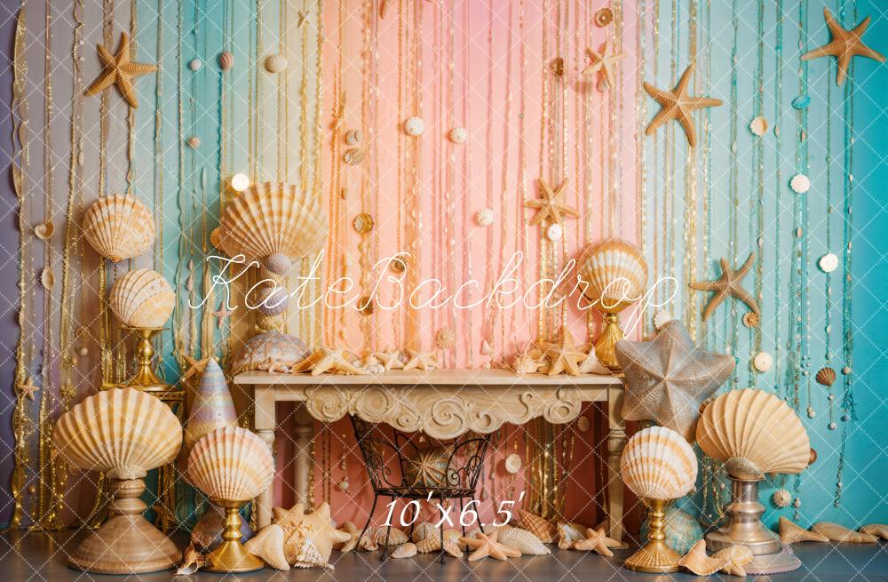 🔥50%OFF-Kate Meerjungfrau Muschel Seestern Bunte Wand  Fleece Hintergrund - Kate Backdrop.de