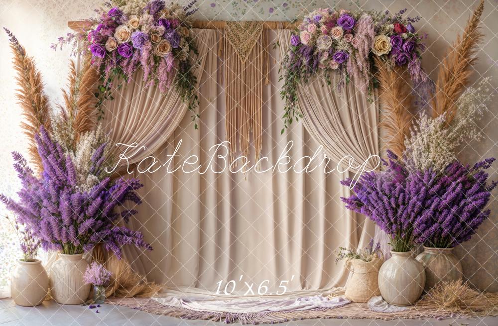 Kate Boho Blumen Makramee Beige Vorhang Fleece Hintergrund - Kate Backdrop.de