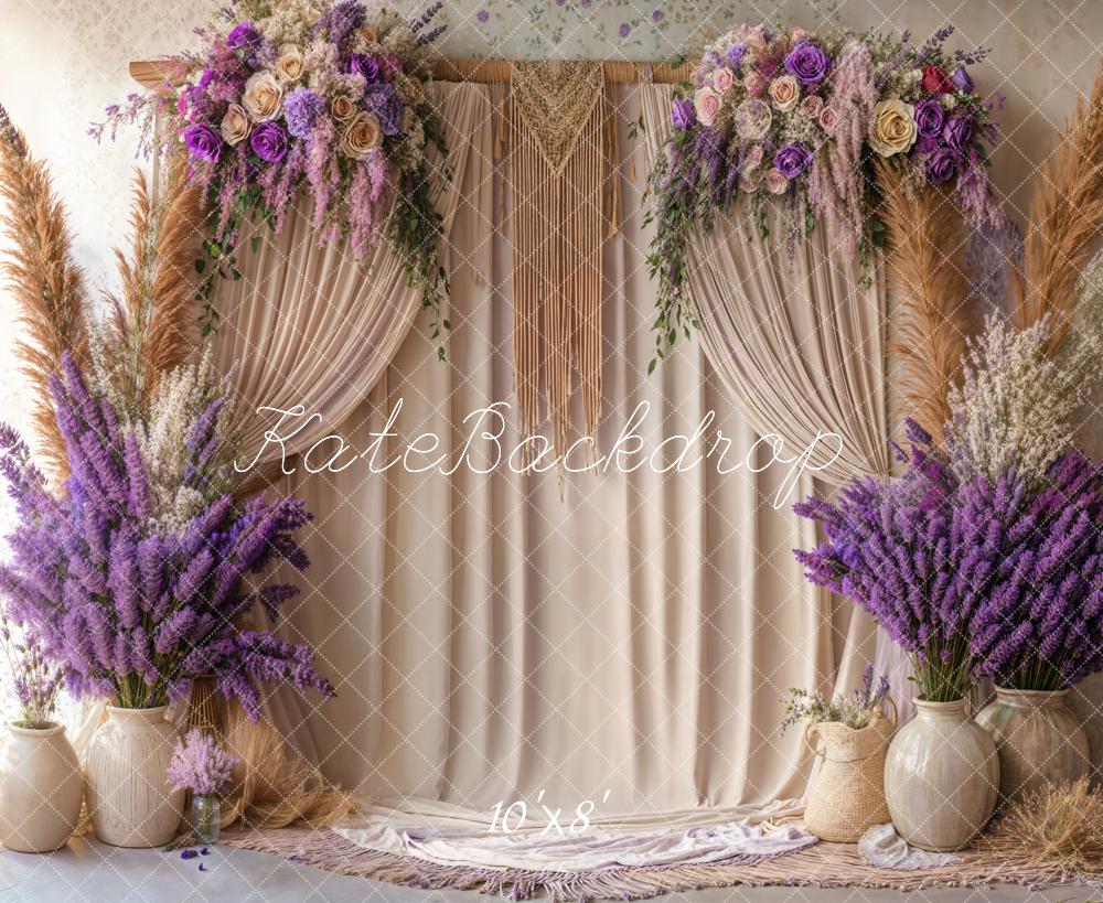Kate Boho Blumen Makramee Beige Vorhang Fleece Hintergrund - Kate Backdrop.de