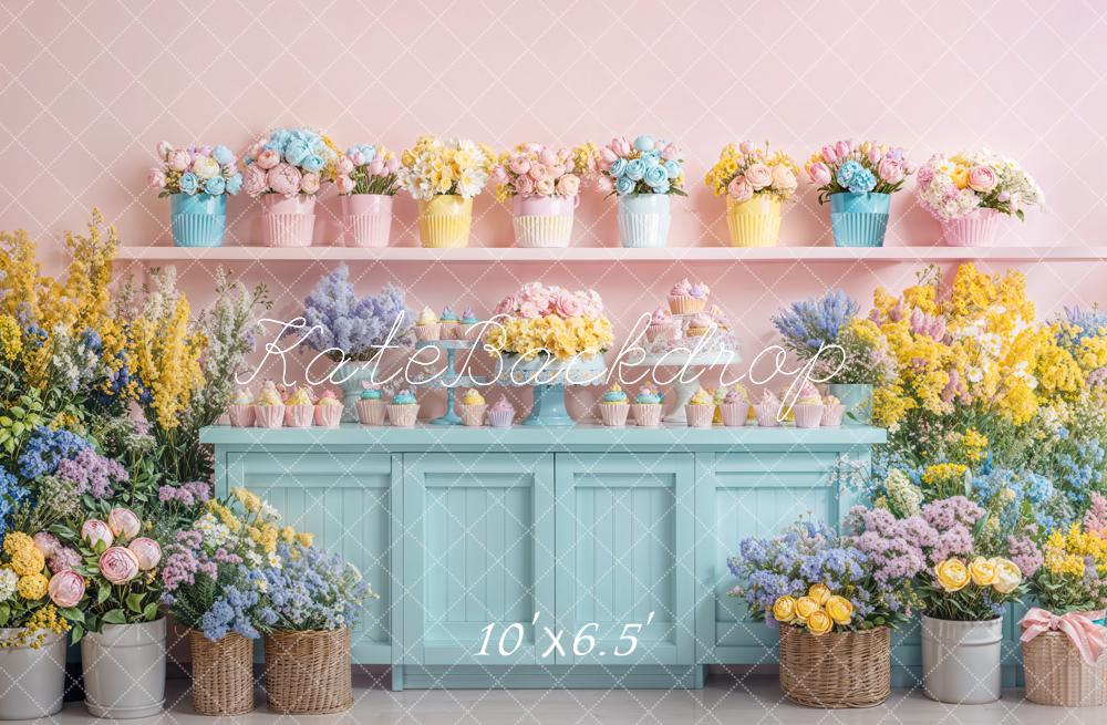Kate Frühling Blumen Cupcake Pastell Kabinett Fleece Hintergrund - Kate Backdrop.de