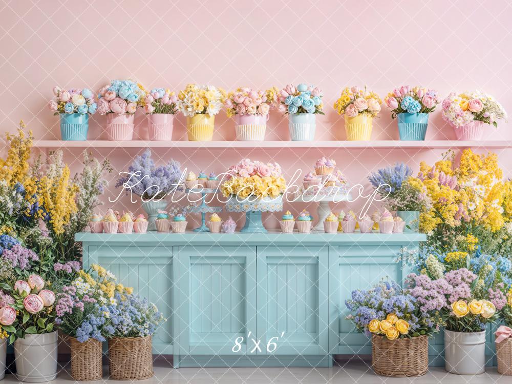 Kate Frühling Blumen Cupcake Pastell Kabinett Fleece Hintergrund - Kate Backdrop.de