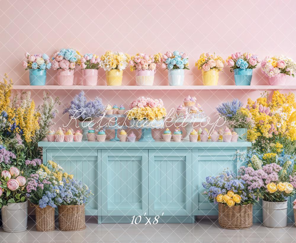 Kate Frühling Blumen Cupcake Pastell Kabinett Fleece Hintergrund - Kate Backdrop.de