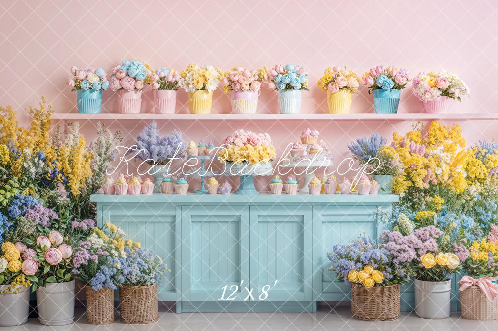 Kate Frühling Blumen Cupcake Pastell Kabinett Fleece Hintergrund - Kate Backdrop.de