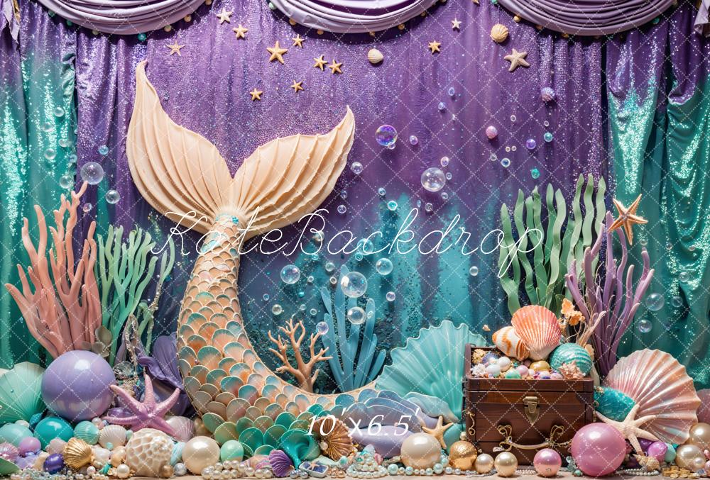 Kate Meerjungfrau Unterwasser-Fantasie-Schatztruhe Fleece Hintergrund - Kate Backdrop.de