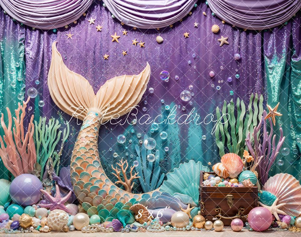 Kate Meerjungfrau Unterwasser-Fantasie-Schatztruhe Fleece Hintergrund - Kate Backdrop.de