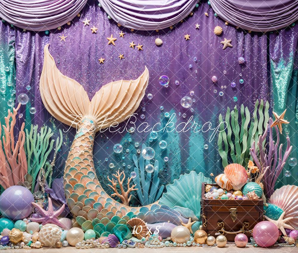Kate Meerjungfrau Unterwasser-Fantasie-Schatztruhe Fleece Hintergrund - Kate Backdrop.de