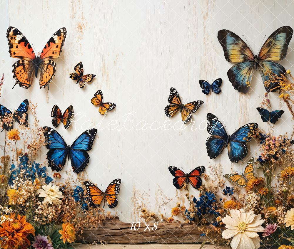⚡Blitzangebote #1-Kate Schmetterling Blumen Garten Weiße Wand Fleece Hintergrund - Kate Backdrop.de