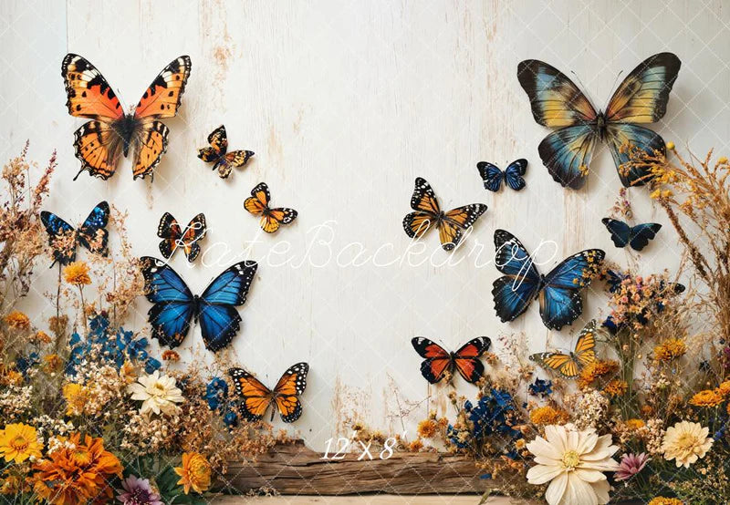 Kate Schmetterling Blumen Garden Weiße Wand Fleece Hintergrund - Kate Backdrop.de