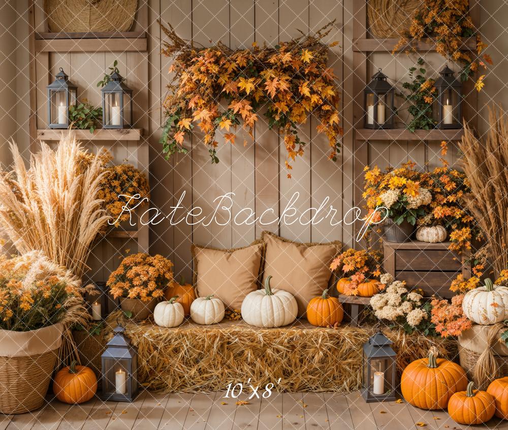 ⚡Blitzangebote #1-Kate Herbst Boho Kürbis Ernte Ahornblätter Fleece Hintergrund - Kate Backdrop.de