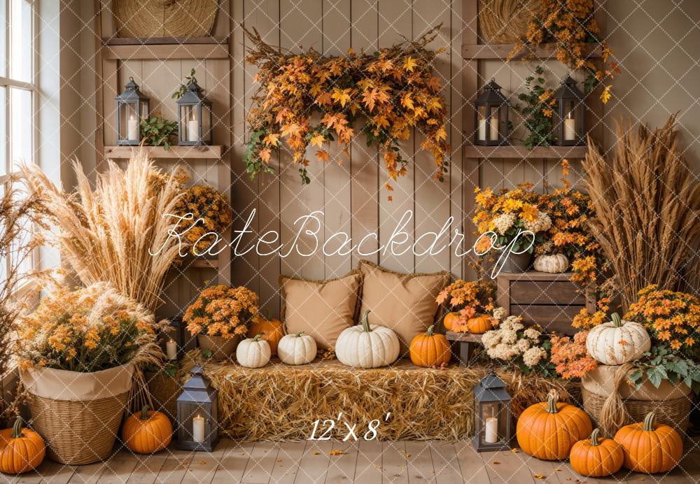 ⚡Blitzangebote #1-Kate Herbst Boho Kürbis Ernte Ahornblätter Fleece Hintergrund - Kate Backdrop.de