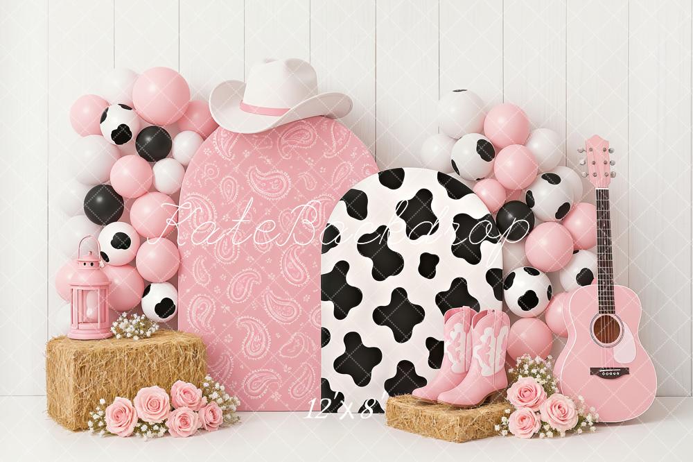Kate Cake Smash Kuhmädchen Cowboystiefel Rosa Fleece Hintergrund Entworfen von Ashley Paul - Kate Backdrop.de