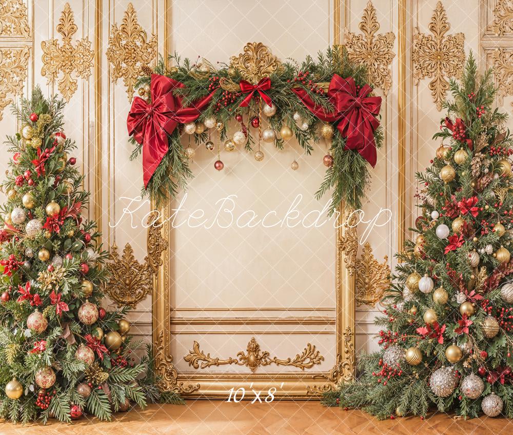 Kate Weihnachten Weihnachtsbaum Gold Rot Elegant Fleece Hintergrund Entworfen von Emetselch - Kate Backdrop.de