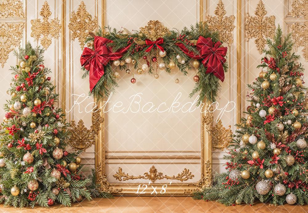 Kate Weihnachten Weihnachtsbaum Gold Rot Elegant Fleece Hintergrund Entworfen von Emetselch - Kate Backdrop.de