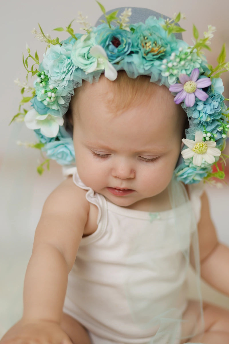 Kate Cyan Floral Bonnet für Neugeborene Fotografie - Kate Backdrop.de