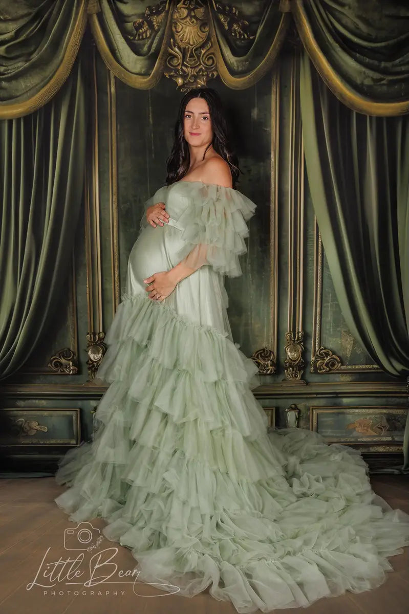 Kate One Shoulder Mesh Blue Maternity Photoshoot Dress - Kate Backdrop.de