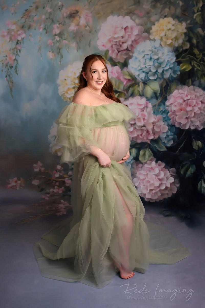 Kate Feine Kunst Pastell Hortensie Blumen Kombi-Hintergrund Entworfen von Lidia Redekopp
