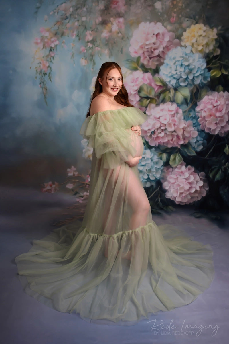 Kate Feine Kunst Pastell Hortensie Blumen Kombi-Hintergrund Entworfen von Lidia Redekopp