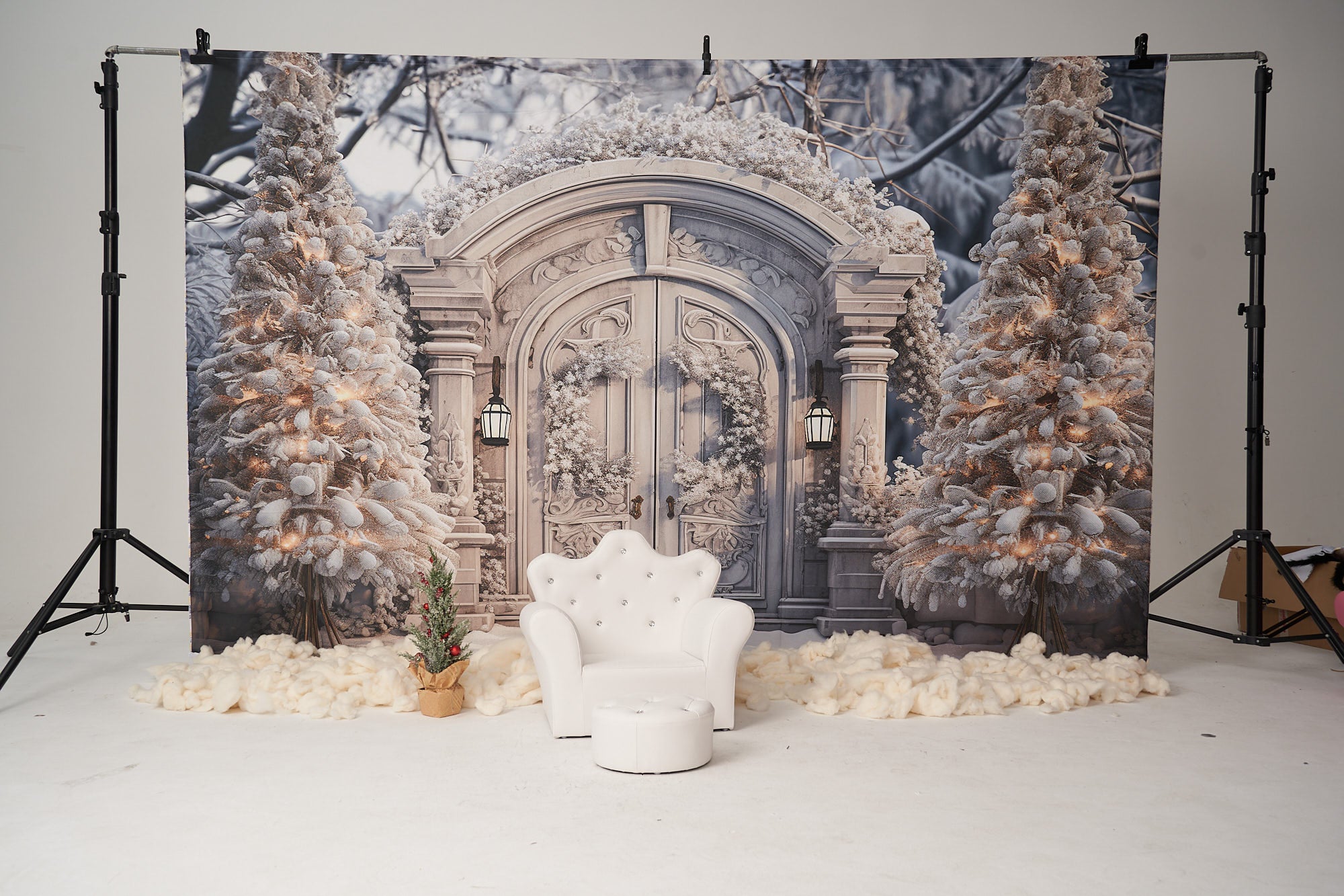 Kate Winter Weihnachten Snowy Frosted White Door Tree Hintergrund für Fotografie - Kate Backdrop.de