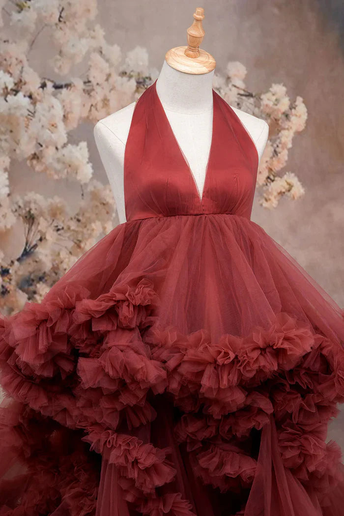 Kate Ein-Schulter-Netzkleid Maroon Crimson Mutterschafts-Fotoshooting Kleid - Kate Backdrop.de