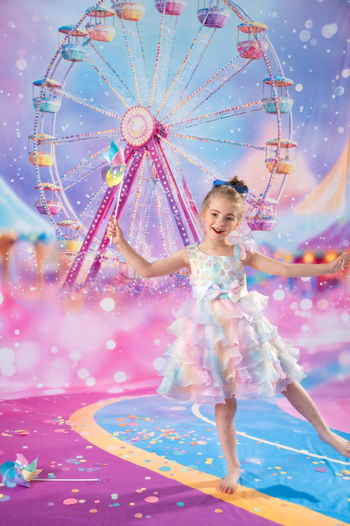 Kate Geburtstag Riesenrad Buntes Prinzessinnen-Kinderkleid mit Brille - Kate Backdrop.de