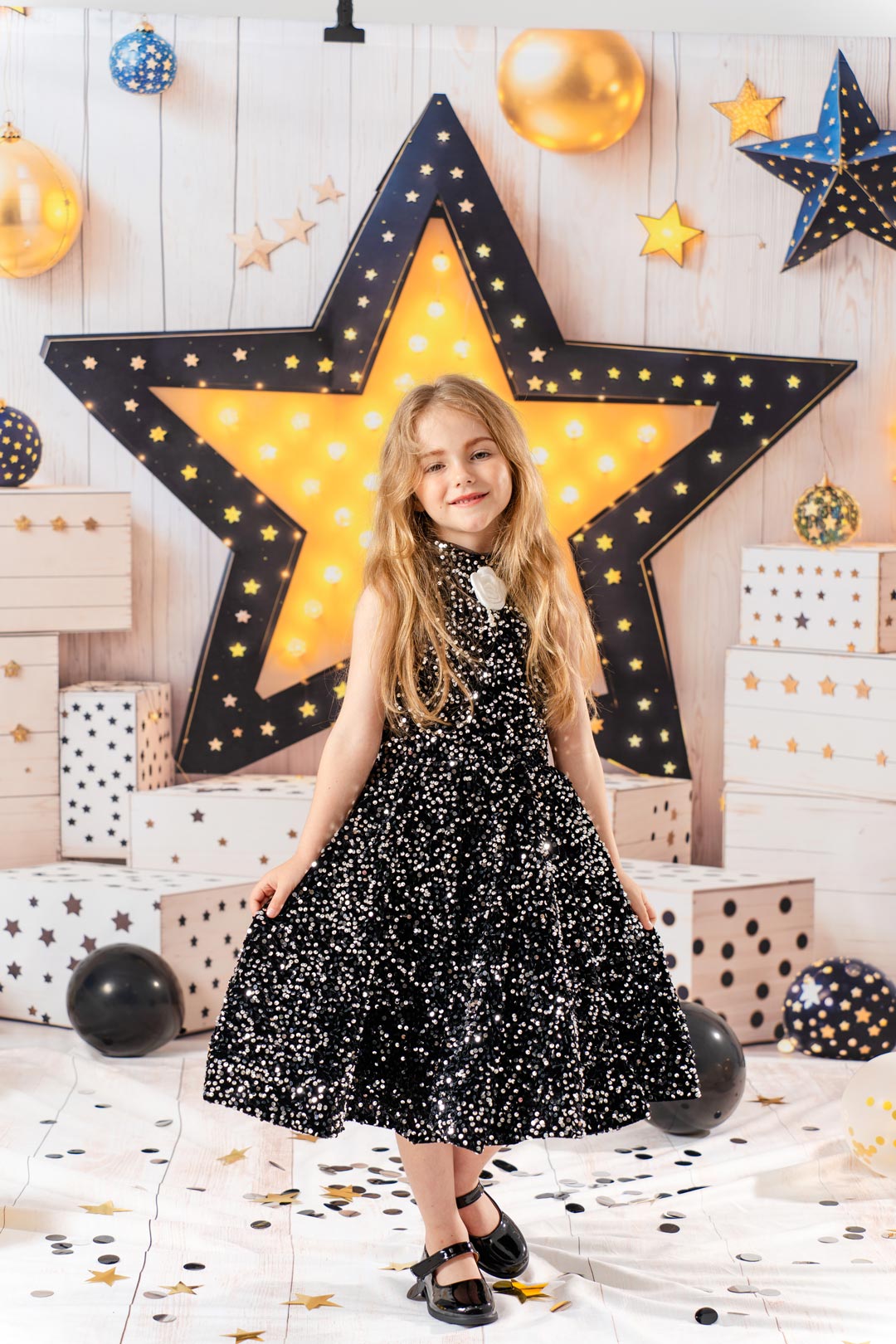 Kate Schwarzes Paillettenkleid für Kinder - Kate Backdrop.de