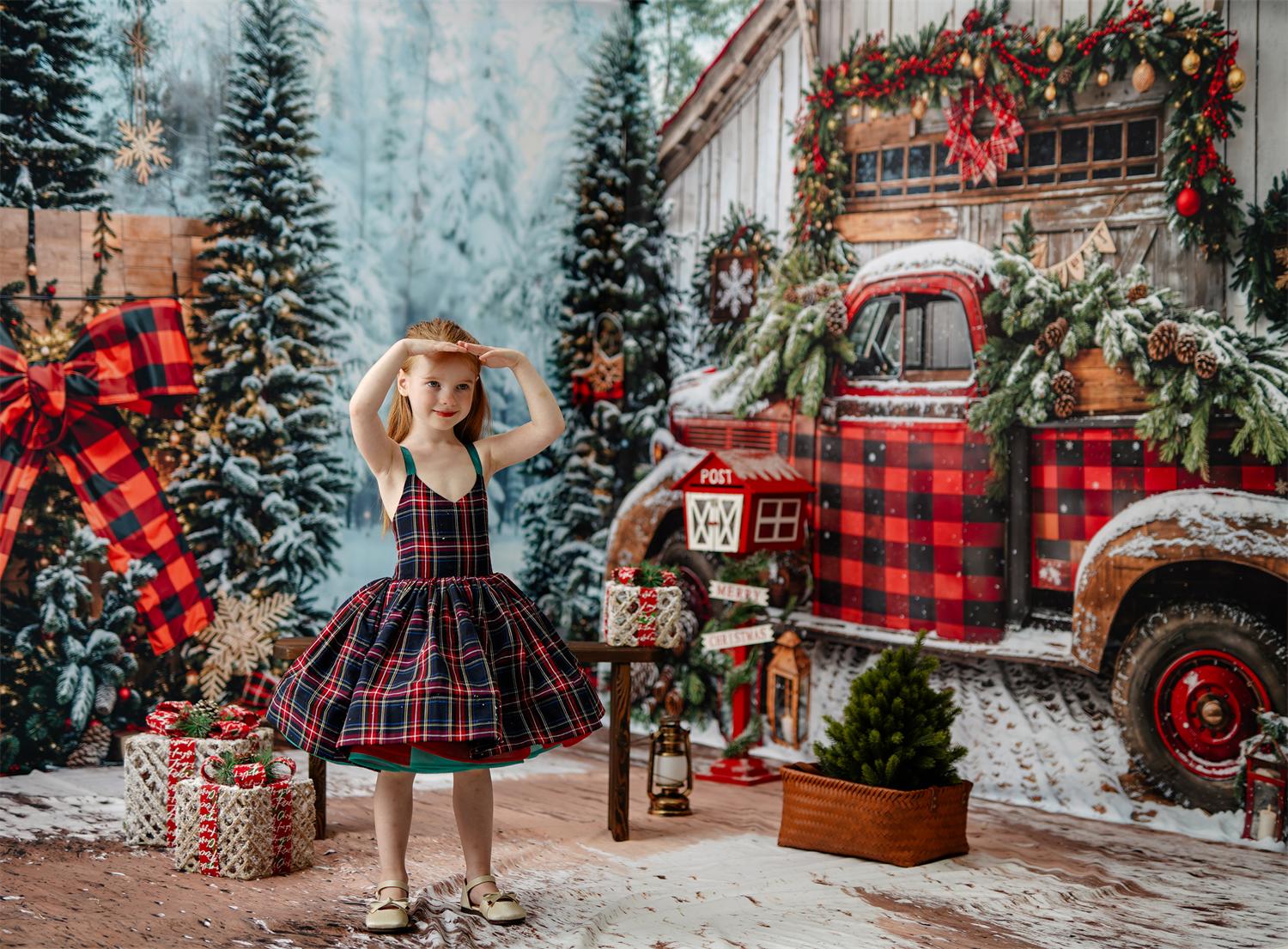 Kate Winter-Weihnachten Baum LKW Geschenke Zimmerset Foto Kit