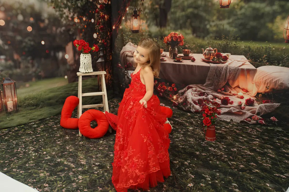 Kate Rot besticktes Kinderkleid für Fotografie - Kate Backdrop.de