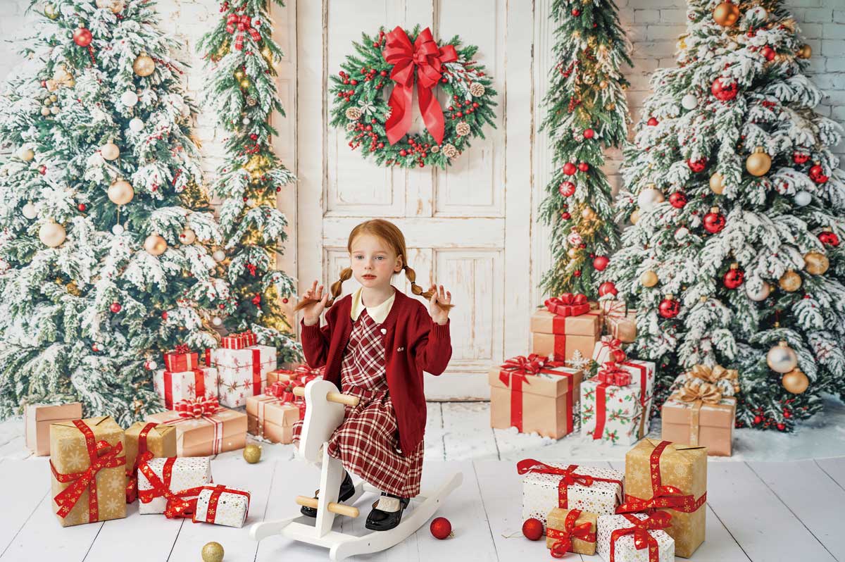 Kate Winter Weiß Front Holztür Weihnachten Baum Geschenke Foto Kit
