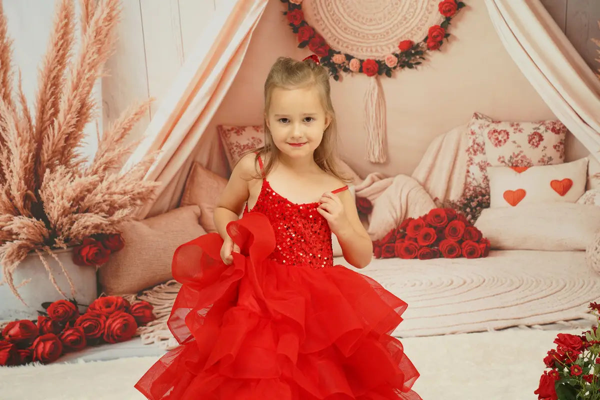 Kate Rotes paillettenbesetztes Tüll-Kinderkleid für Fotografie - Kate Backdrop.de