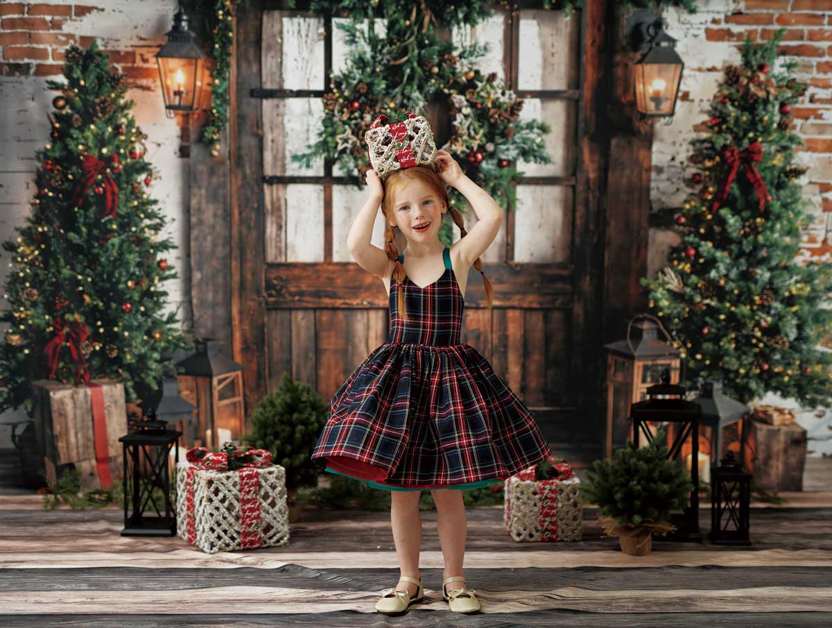 Kate Winter Weihnachten Baum Laterne Holztür Fotokit - Kate Backdrop.de