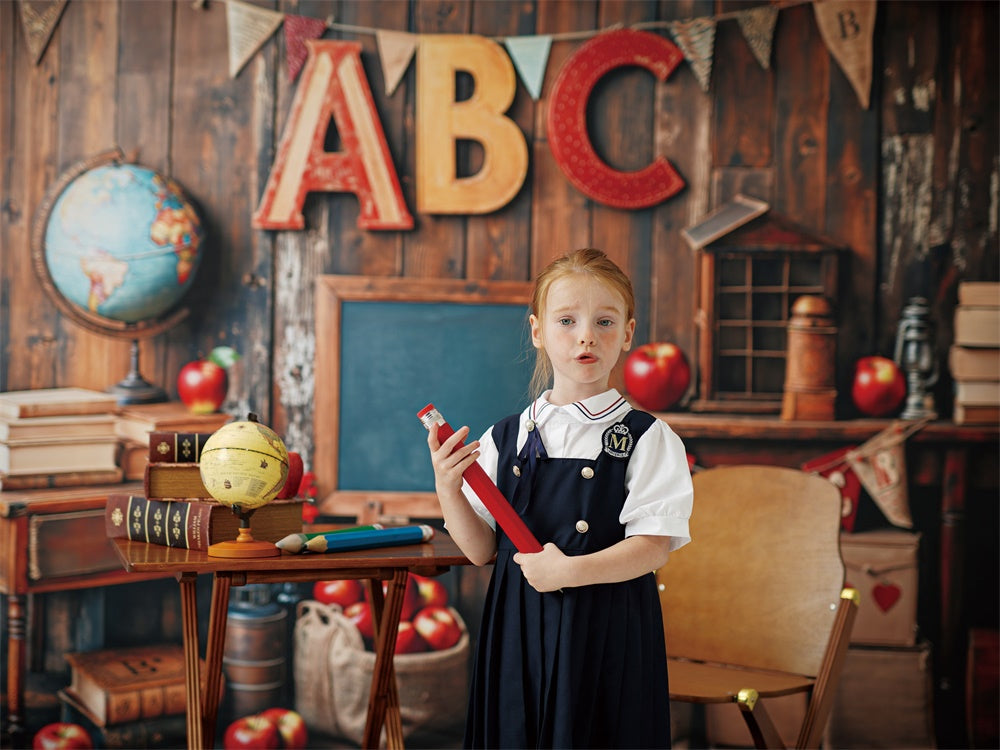 Kate Zurück zu Schule Klassenzimmer ABC Globe Schultafel Foto Kit