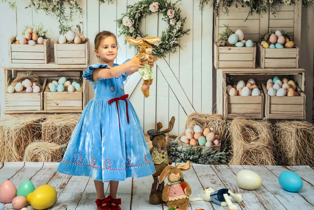 Kate Blaues Fliegenärmel-Kinderkleid für Fotografie
