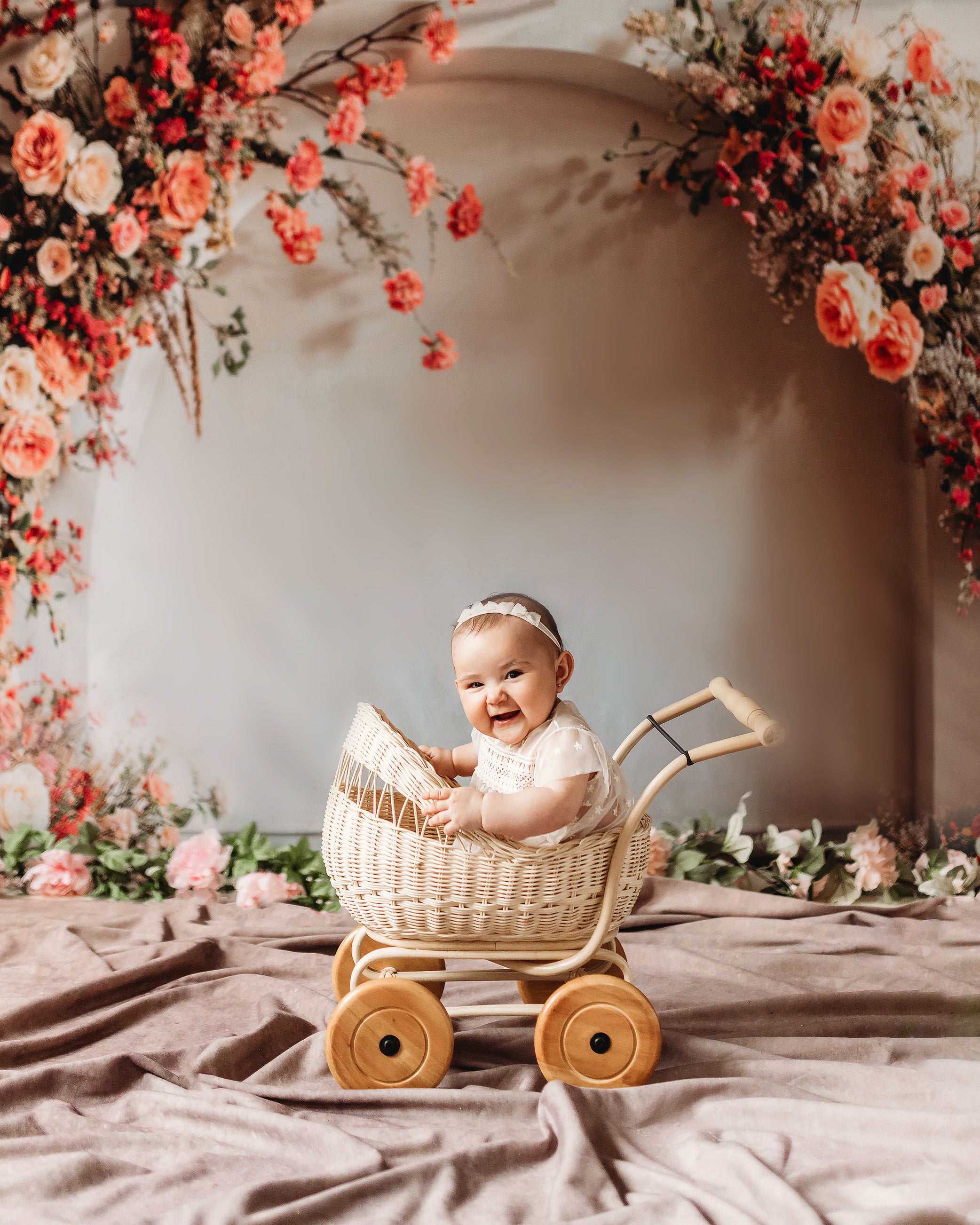 ⚡Blitzangebote #1-Kate Frühling Hochzeit Rosa Blumen Weiß Bogen Hintergrund - Kate Backdrop.de