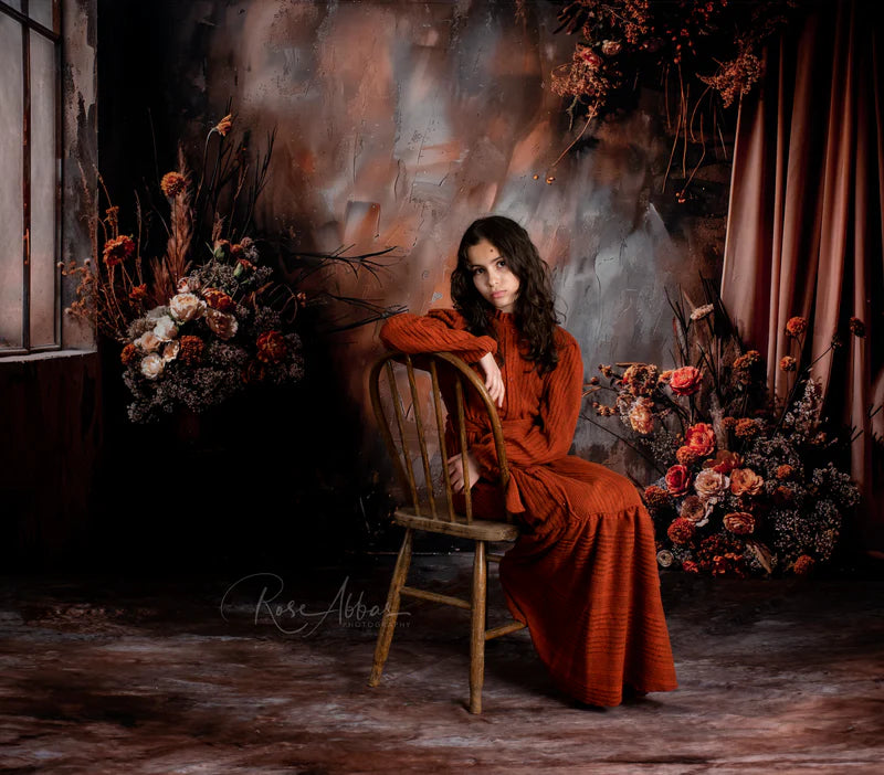 ⚡Blitzangebote #2-Kate Boho Abstrakt Getrocknete Blumen Vorhang Hintergrund+Braun Grau Mix Farbe Textur Hintergrund - Kate Backdrop.de