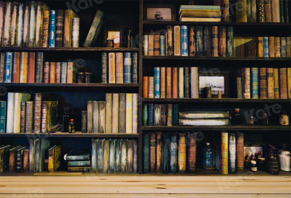 Kate Bibliothek Altes Bücherregal schulanfang Hintergrund schule für Fotografie - Kate Backdrop.de