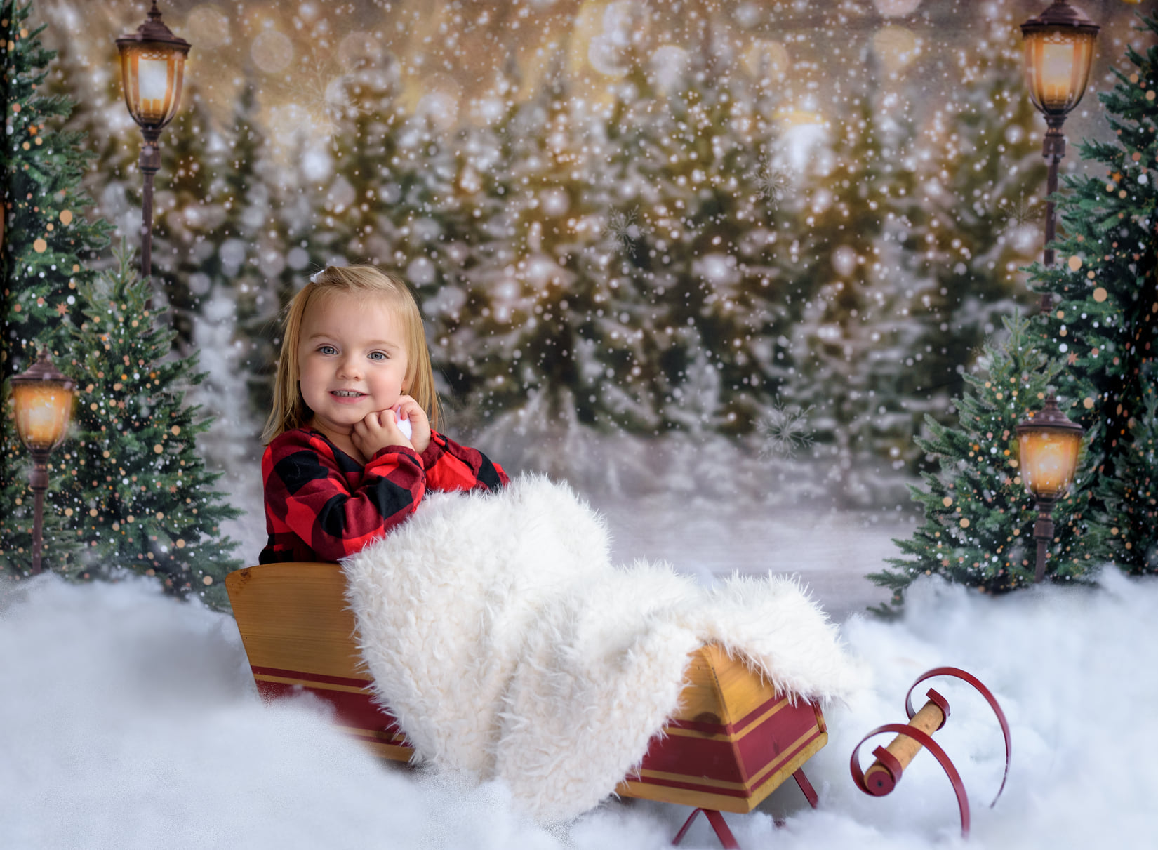 Kate Weihnachten Schneewald Lichter Hintergrund für Fotografie