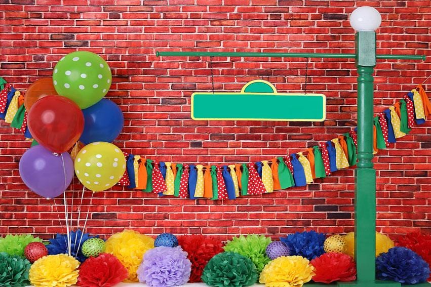 Kate Ziegelwand mit Bunten Ballons Fleece Hintergrund - Kate Backdrop.de