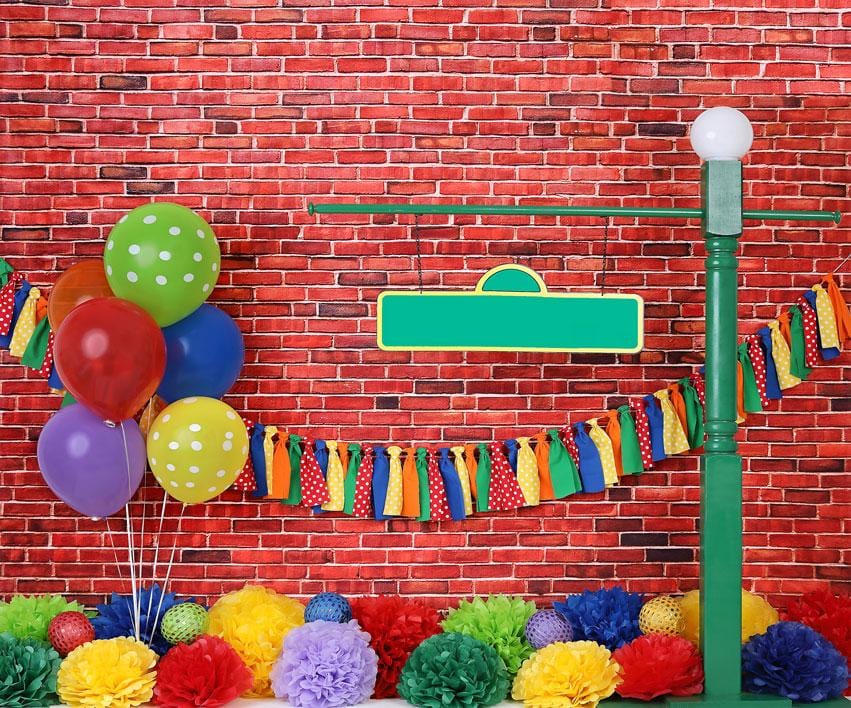 Kate Ziegelwand mit Bunten Ballons Fleece Hintergrund - Kate Backdrop.de