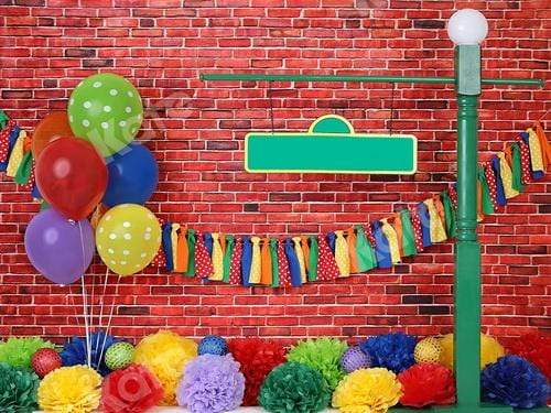 Katebackdrop閹枫垺缍朘ate Brick Wall with Colorful Balloons Backdrop for Photography