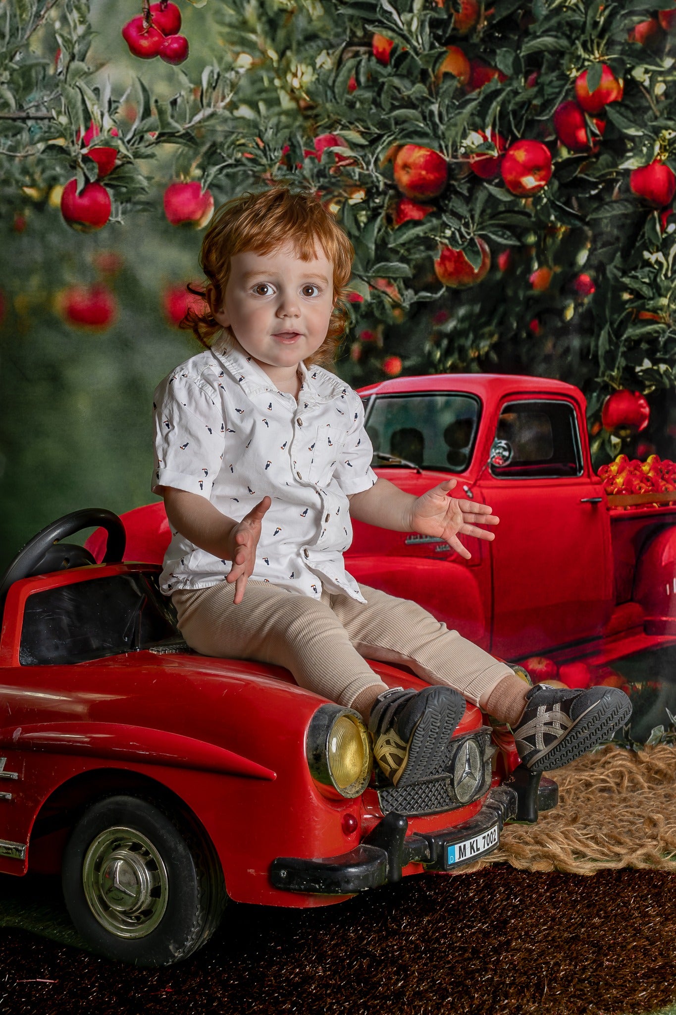 Kate Frühling Apfel Obstgarten roten LKW Hintergrund  von Rosabell Fotografie - Kate Backdrop.de